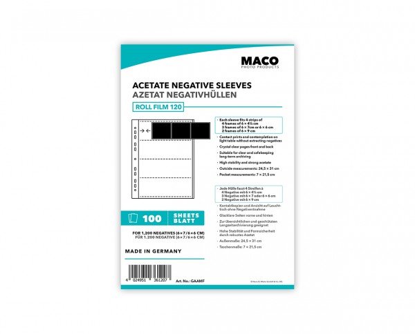 MACO Acetat Negativhüllen für 120 Rollfilm (6x6 / 6x7) | 100 Blatt