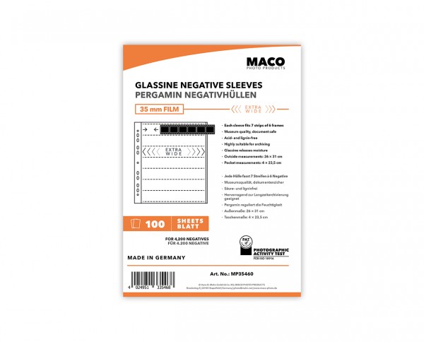 MACO Glassine Negative Sleeves for 35mm Films WIDE | 100 sheets