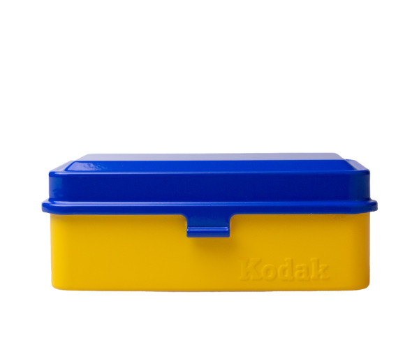 Kodak Filmdose 120/135 gelb mit blauem Deckel (für 8 Rollen 120 oder 10 Rollen 135 Filme)