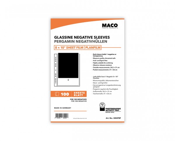 MACO Glassine Negative Sleeves for 8x10' sheet film | 100 sheets