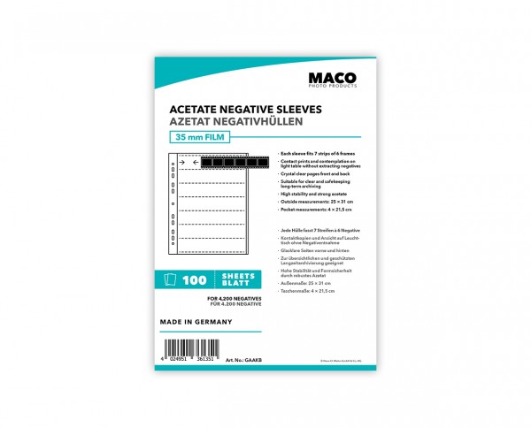 MACO Acetate Negative Sleeves for 35mm Films | 100 sheets